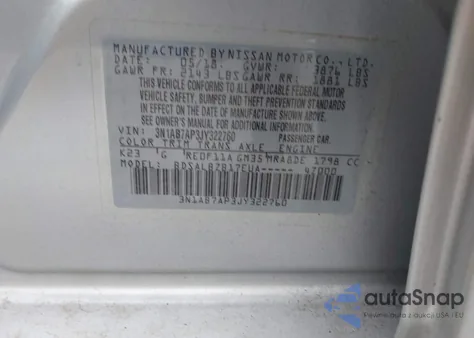 2018 Nissan Sentra S from USA, damaged, VIN 3N1AB7AP3JY322760